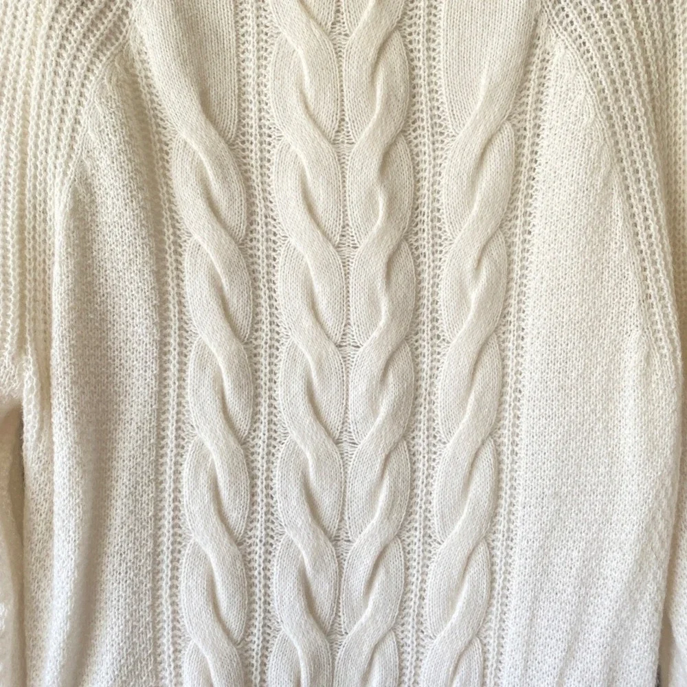 Banana Republic Recycled Wool Cable Knit Mock‎ Neck Sweater Cream Women's Medium